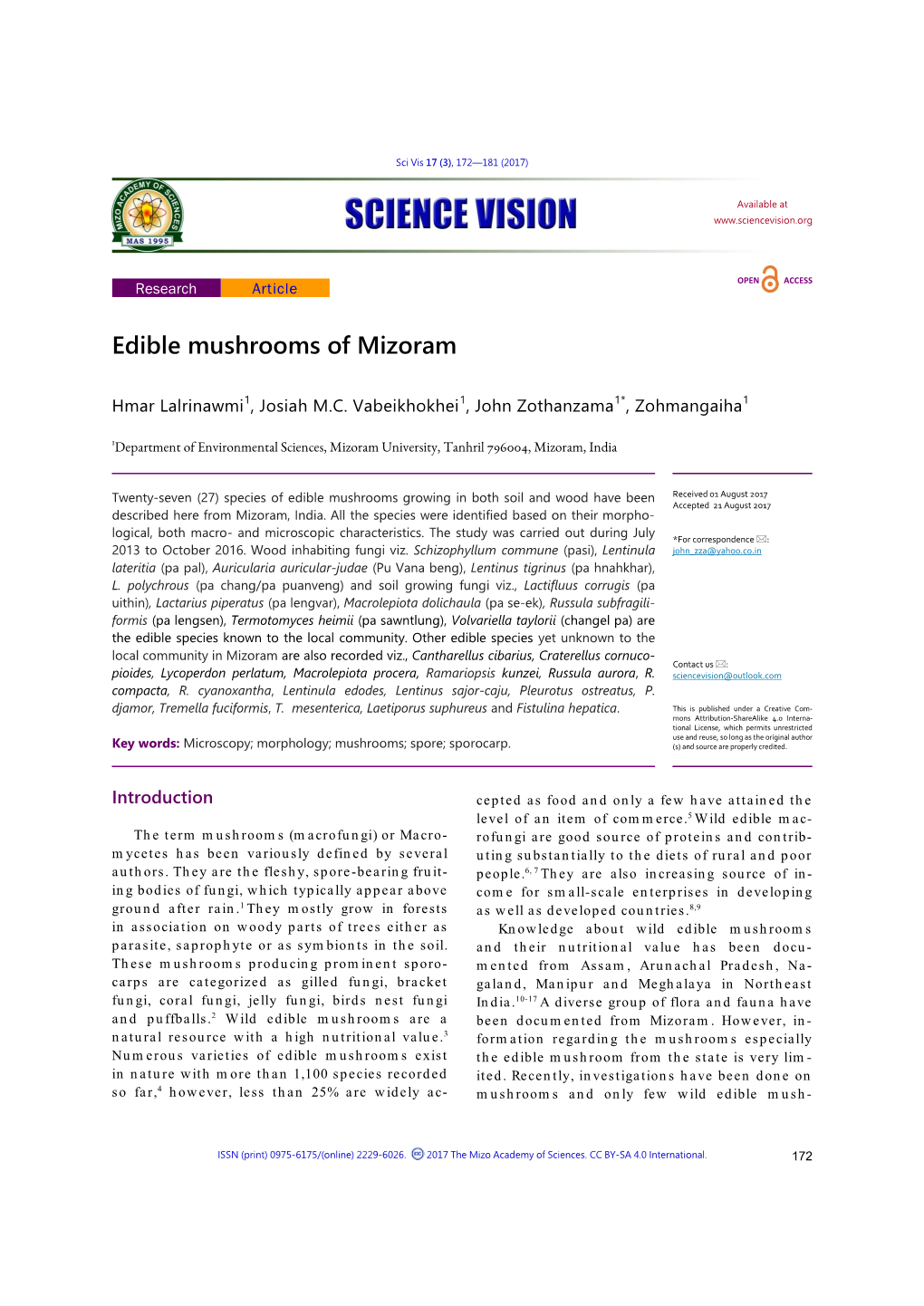 Edible Mushrooms of Mizoram