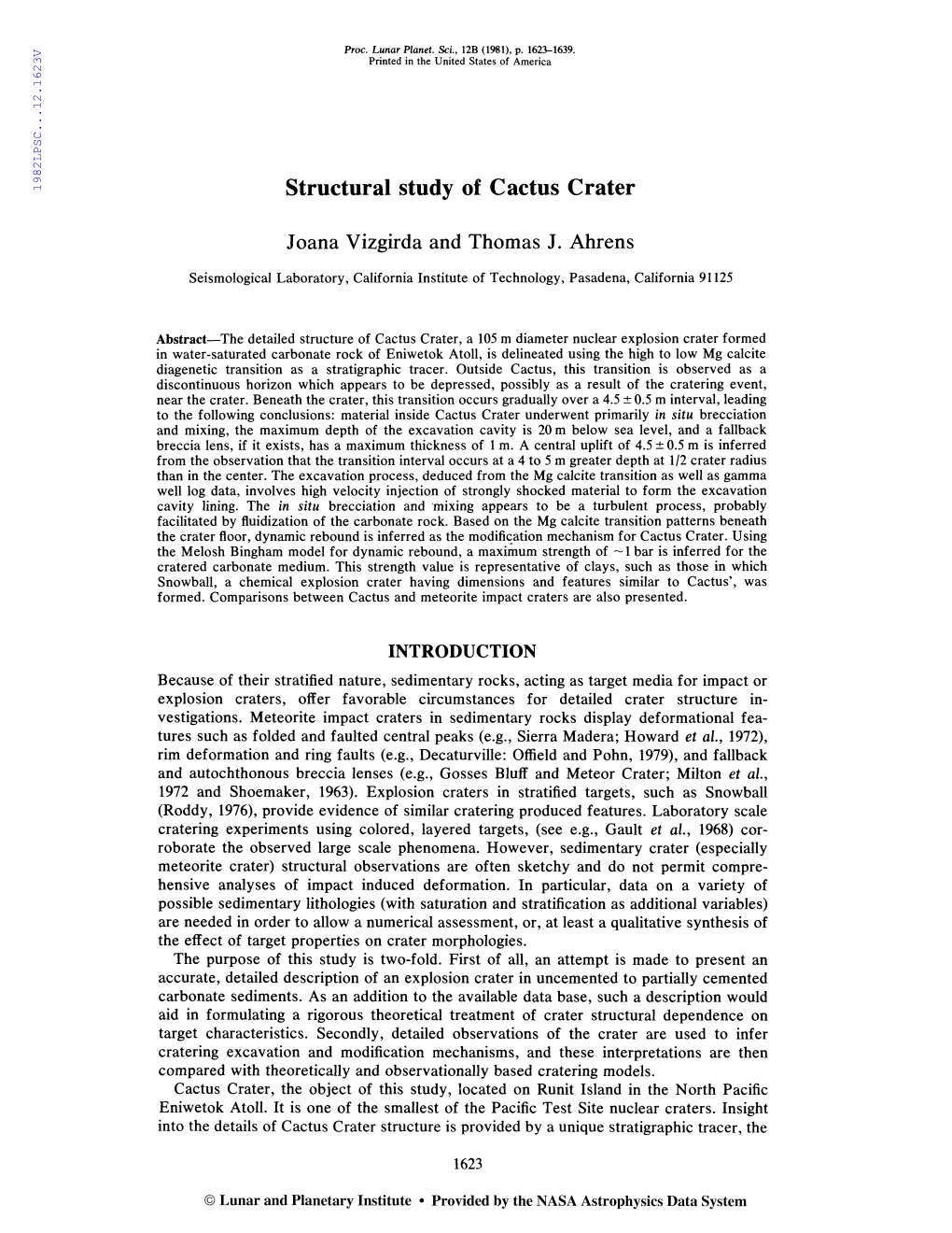 Structural Study of Cactus Crater