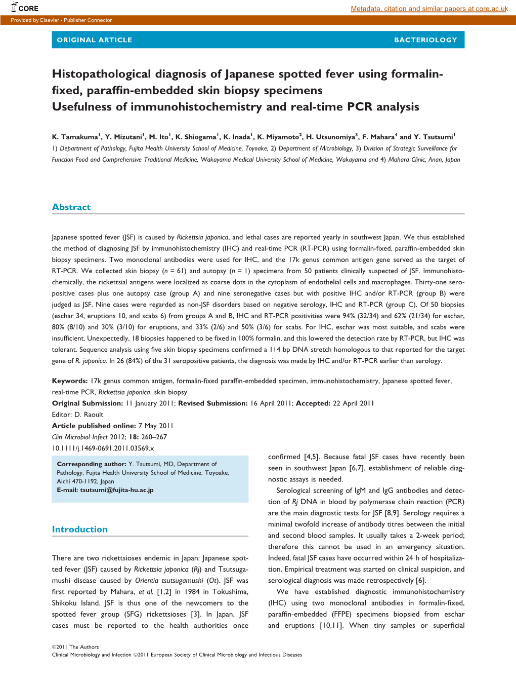 Histopathological Diagnosis of Japanese Spotted Fever Using