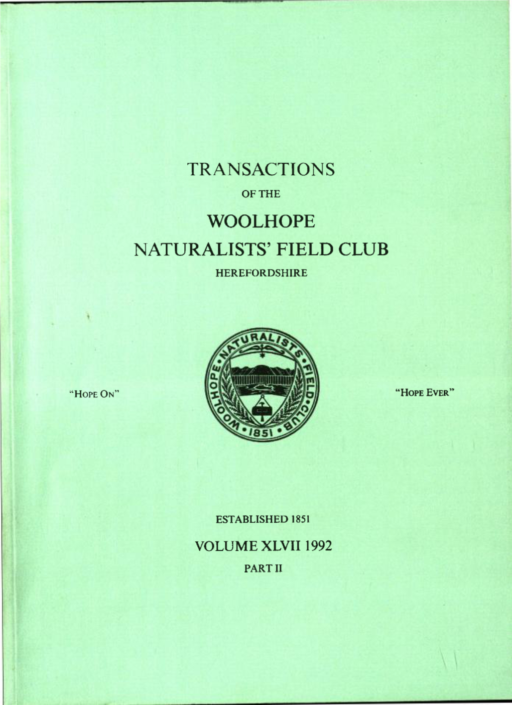 Transactions Woolhope Naturalists' Field Club