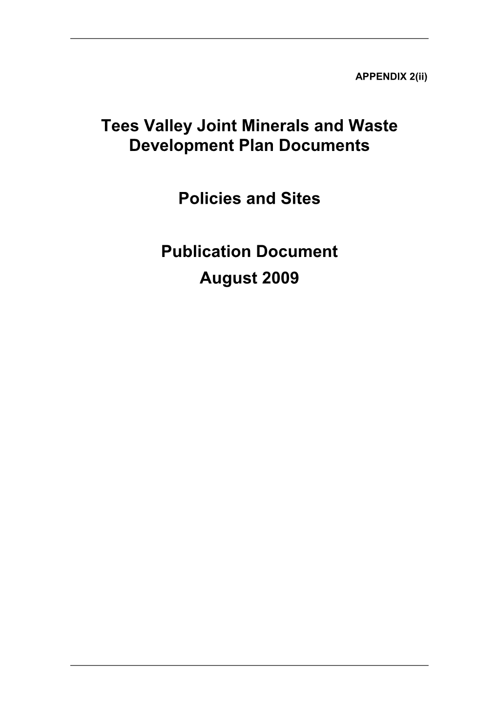 Tees Valley Joint Minerals and Waste Development Plan Documents