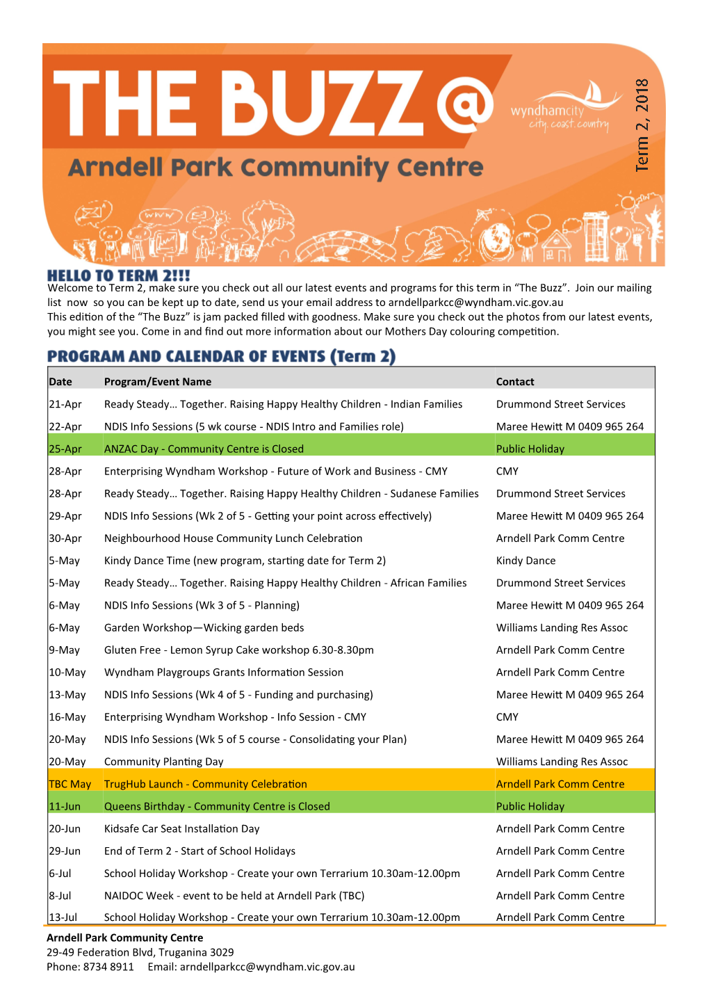 Arndell Park Community Centre 29-49 Federation Blvd, Truganina 3029 Phone: 8734 8911 Email: Arndellparkcc@Wyndham.Vic.Gov.Au Recent Events - Can You See You???