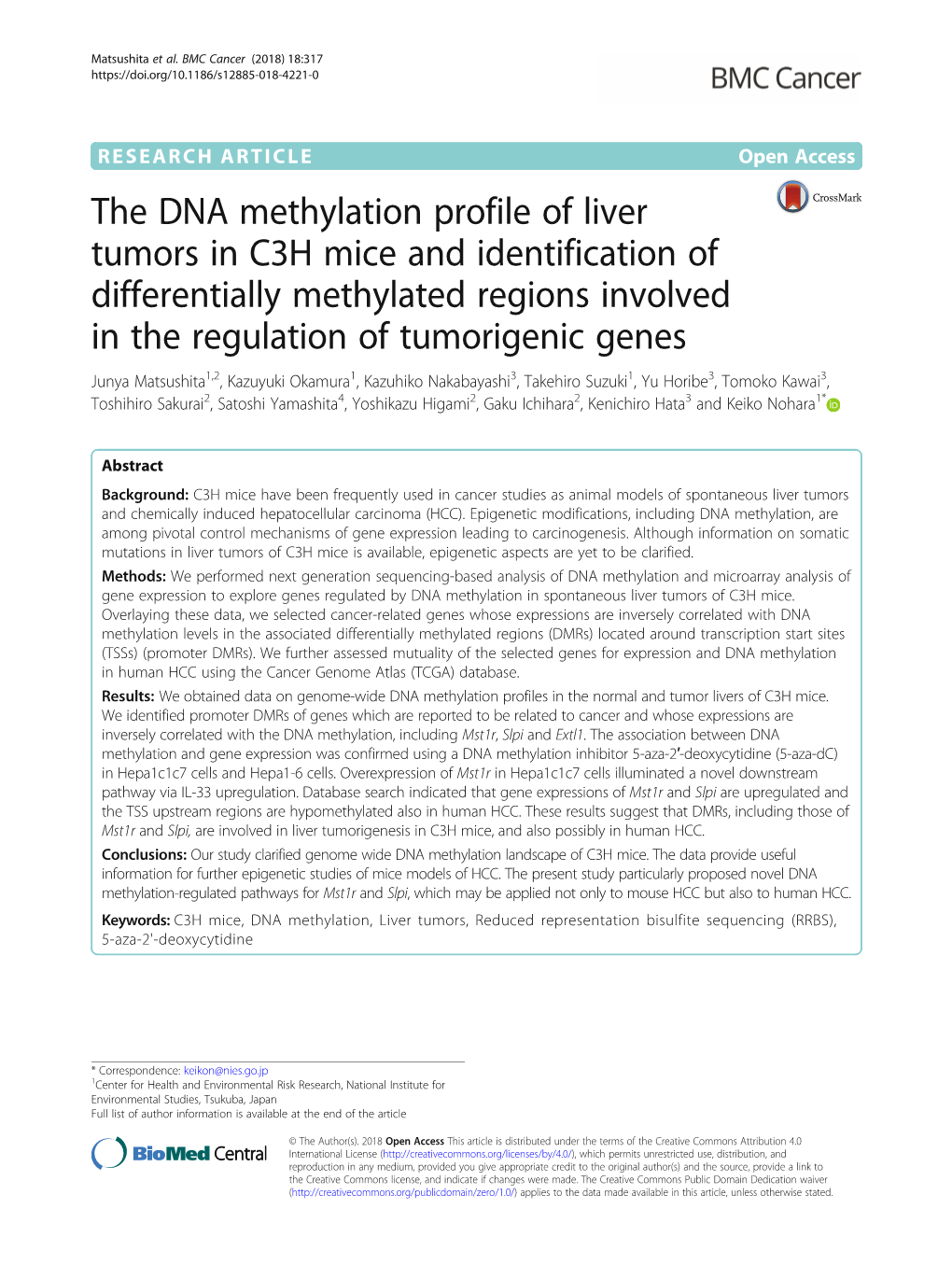 The DNA Methylation Profile of Liver Tumors in C3H Mice And