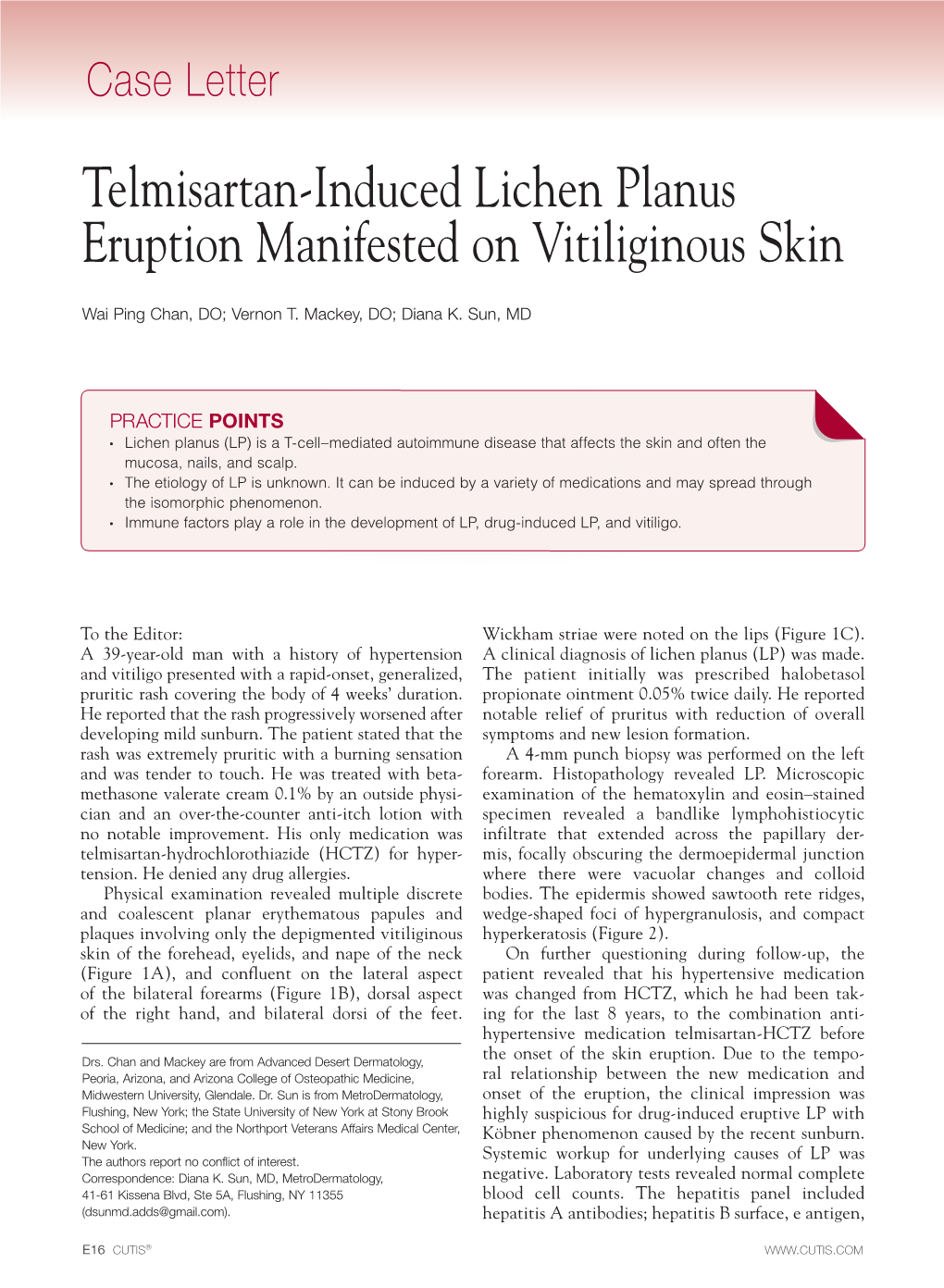 Telmisartan-Induced Lichen Planus Eruption Manifested on Vitiliginous Skin