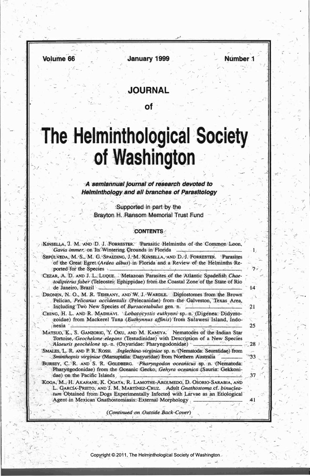 Journal of the Helminthological Society of Washington 66(1) 1999