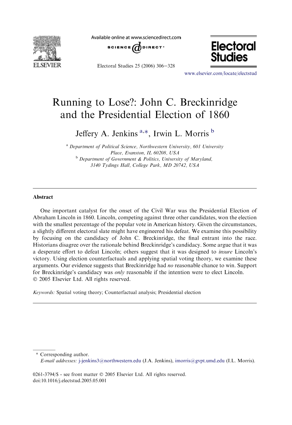 John C. Breckinridge and the Presidential Election of 1860