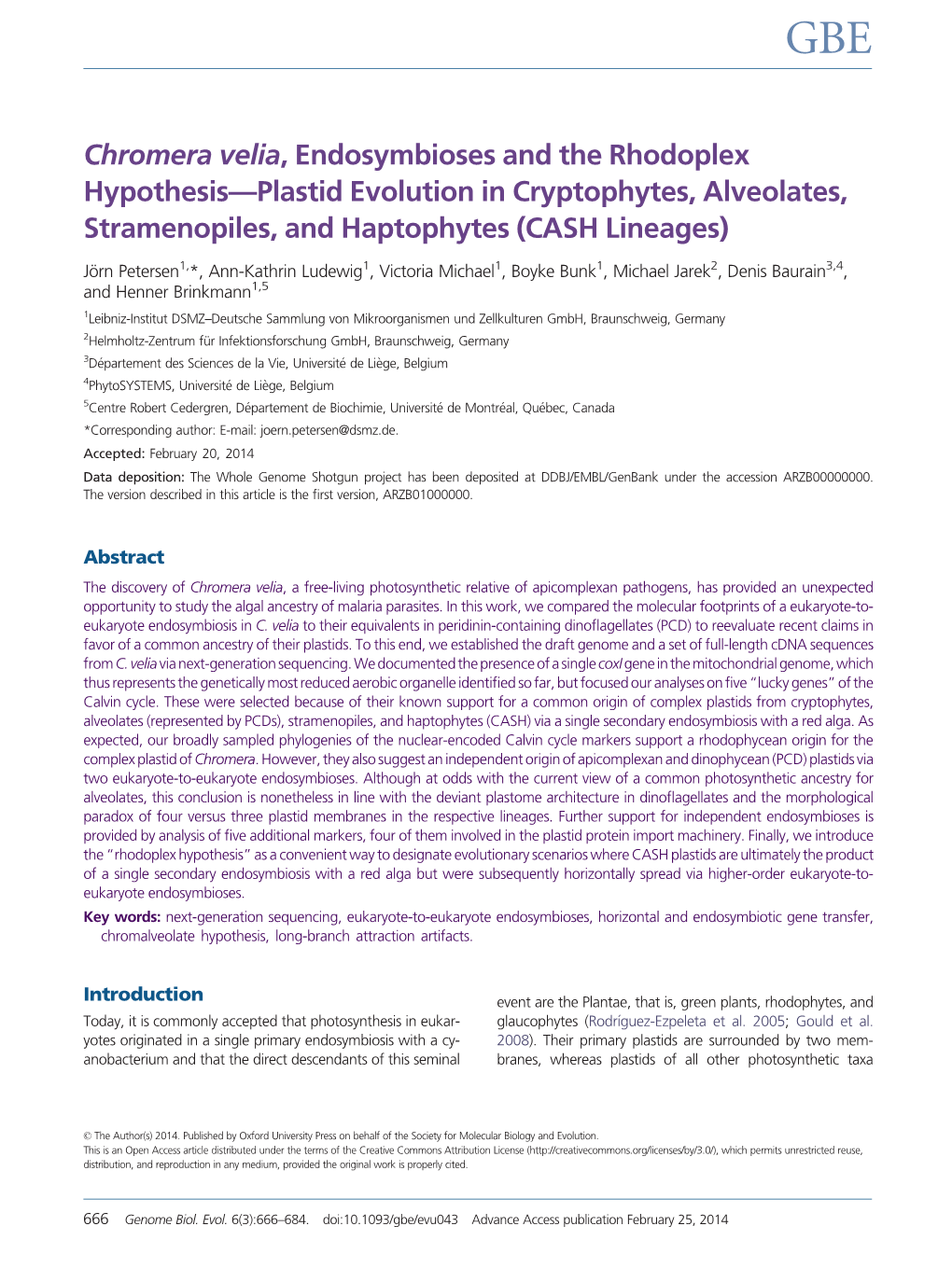 Chromera Velia, Endosymbioses and the Rhodoplex Hypothesis—Plastid Evolution in Cryptophytes, Alveolates, Stramenopiles, and Haptophytes (CASH Lineages)