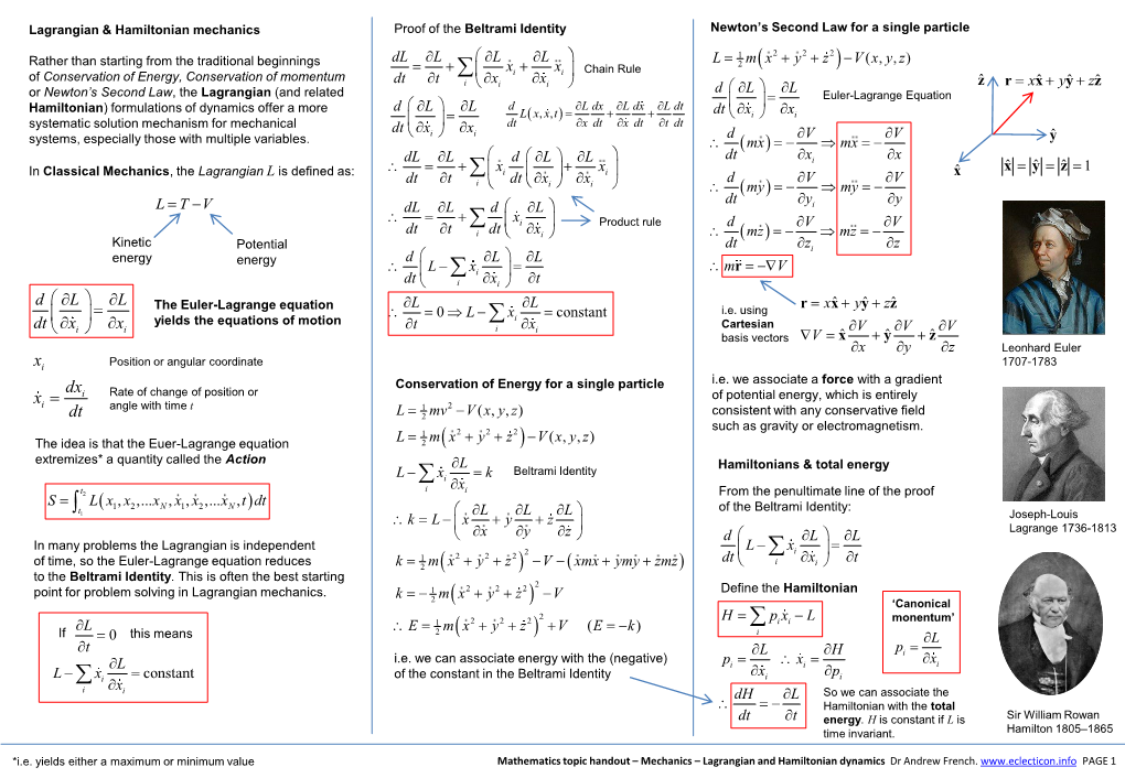 Lagrangian & Hamiltonian Mechanics