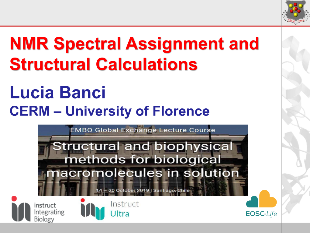 NMR Spectral Assignment and Structural Calculations Lucia Banci CERM – University of Florence Structure Determination Through NMR