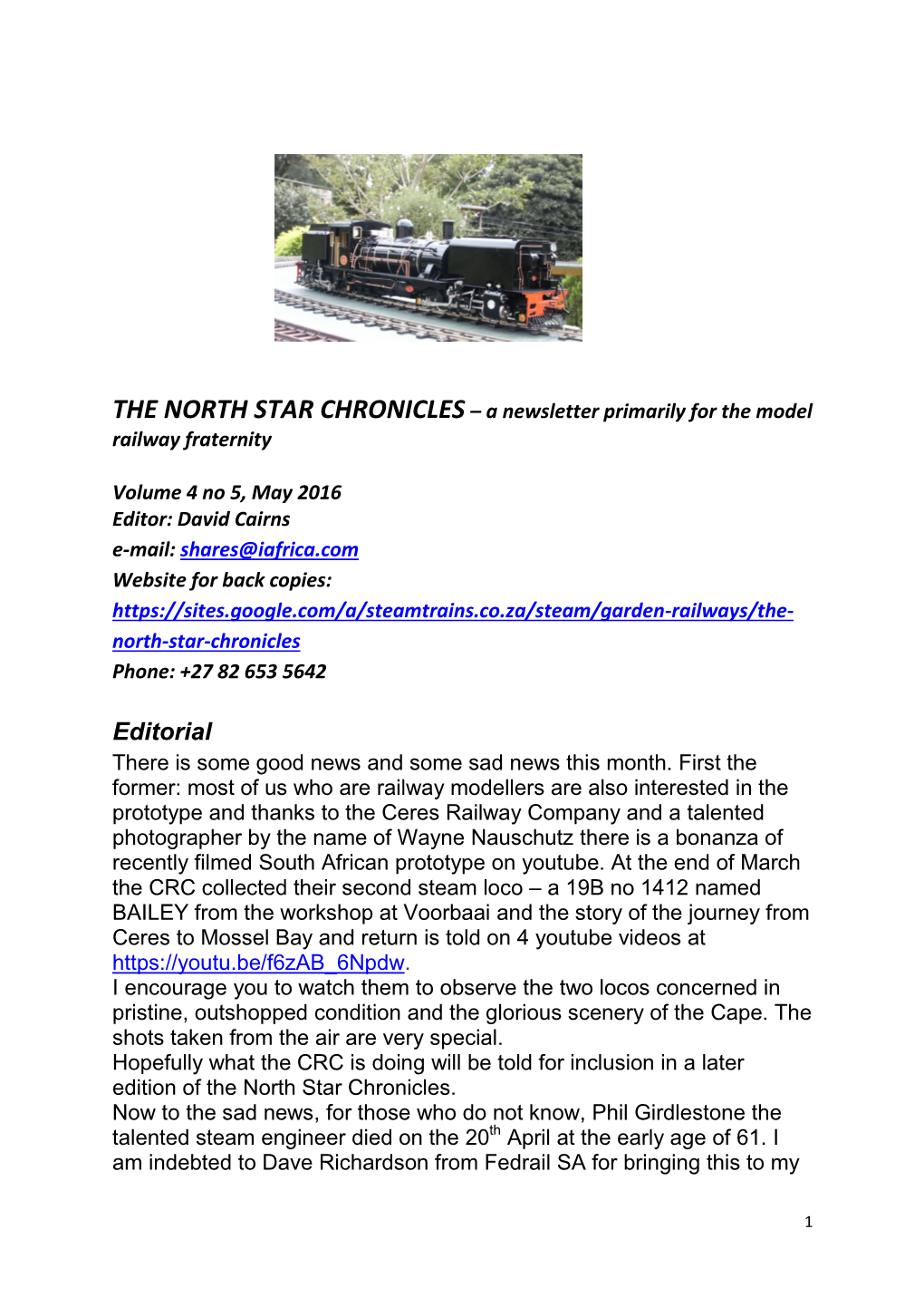 A Newsletter Primarily for the Model Railway Fraternity