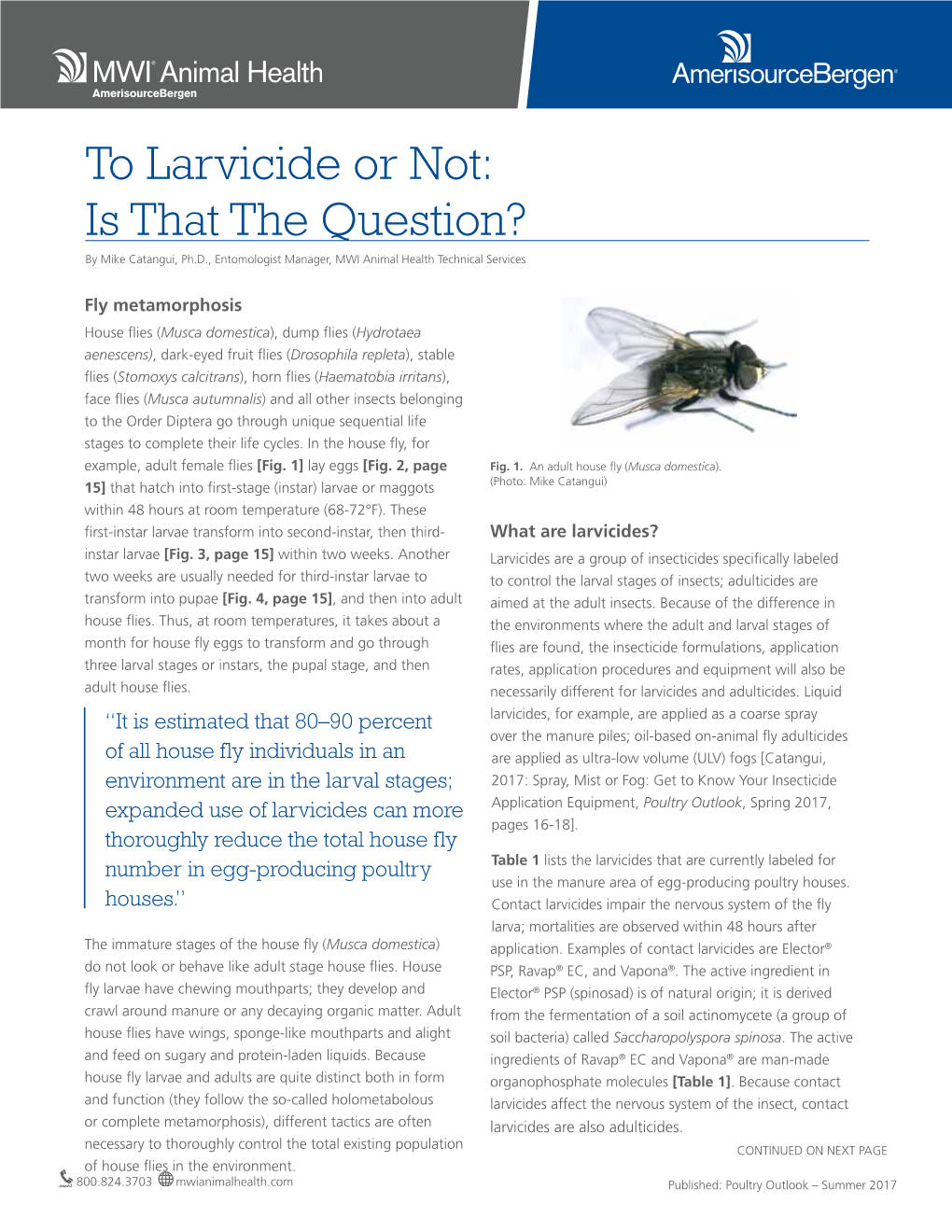 To Larvicide Or Not: Is That the Question? by Mike Catangui, Ph.D., Entomologist Manager, MWI Animal Health Technical Services