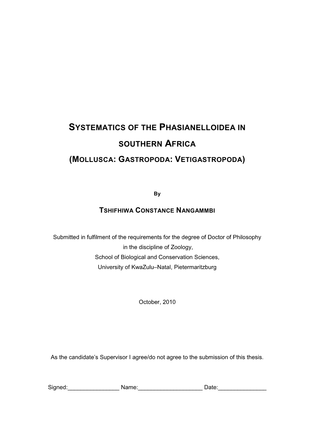 Systematics of the Phasianelloidea In