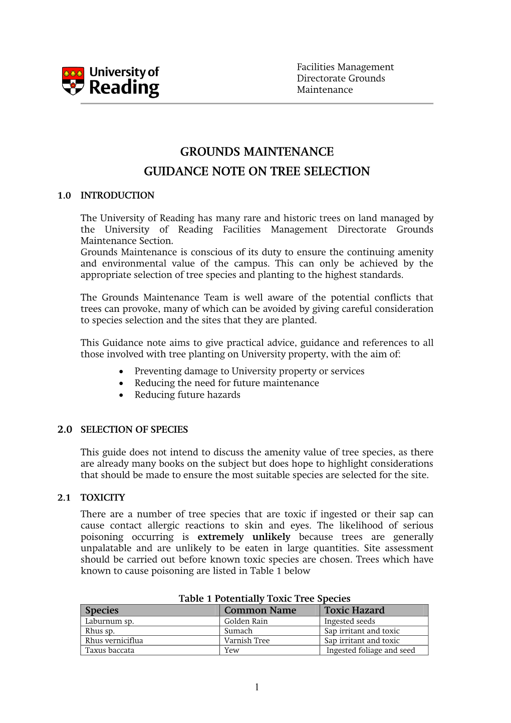 University of Reading Has Many Rare and Historic Trees on Land Managed by the University of Reading Facilities Management Directorate Grounds Maintenance Section