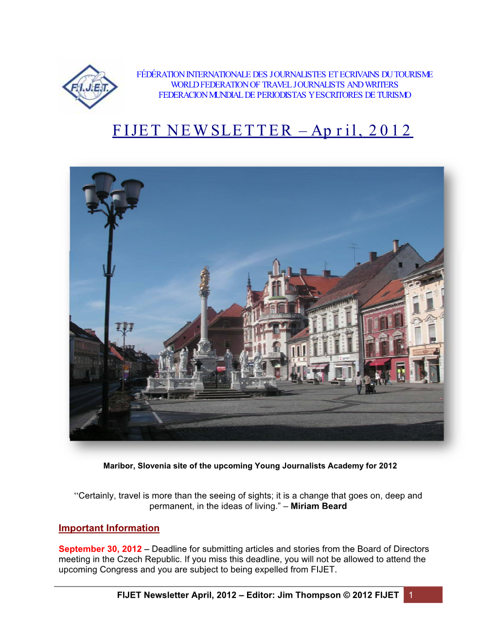 FIJET NEWSLETTER – April, 2012