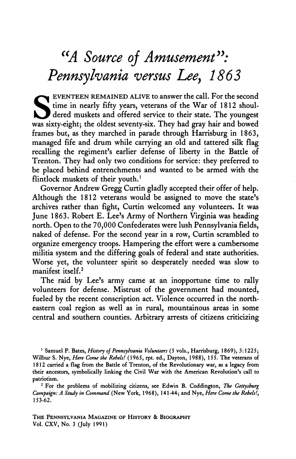 Pennsylvania Versus Leey 1863