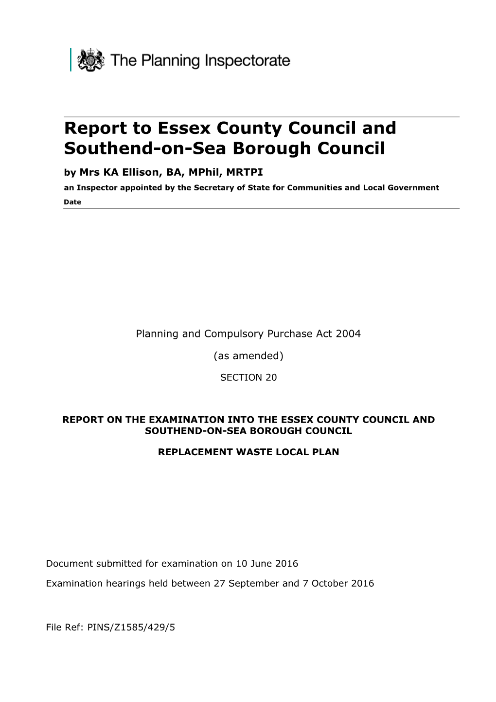 Report to Essex County Council and Southend-On-Sea Borough Council