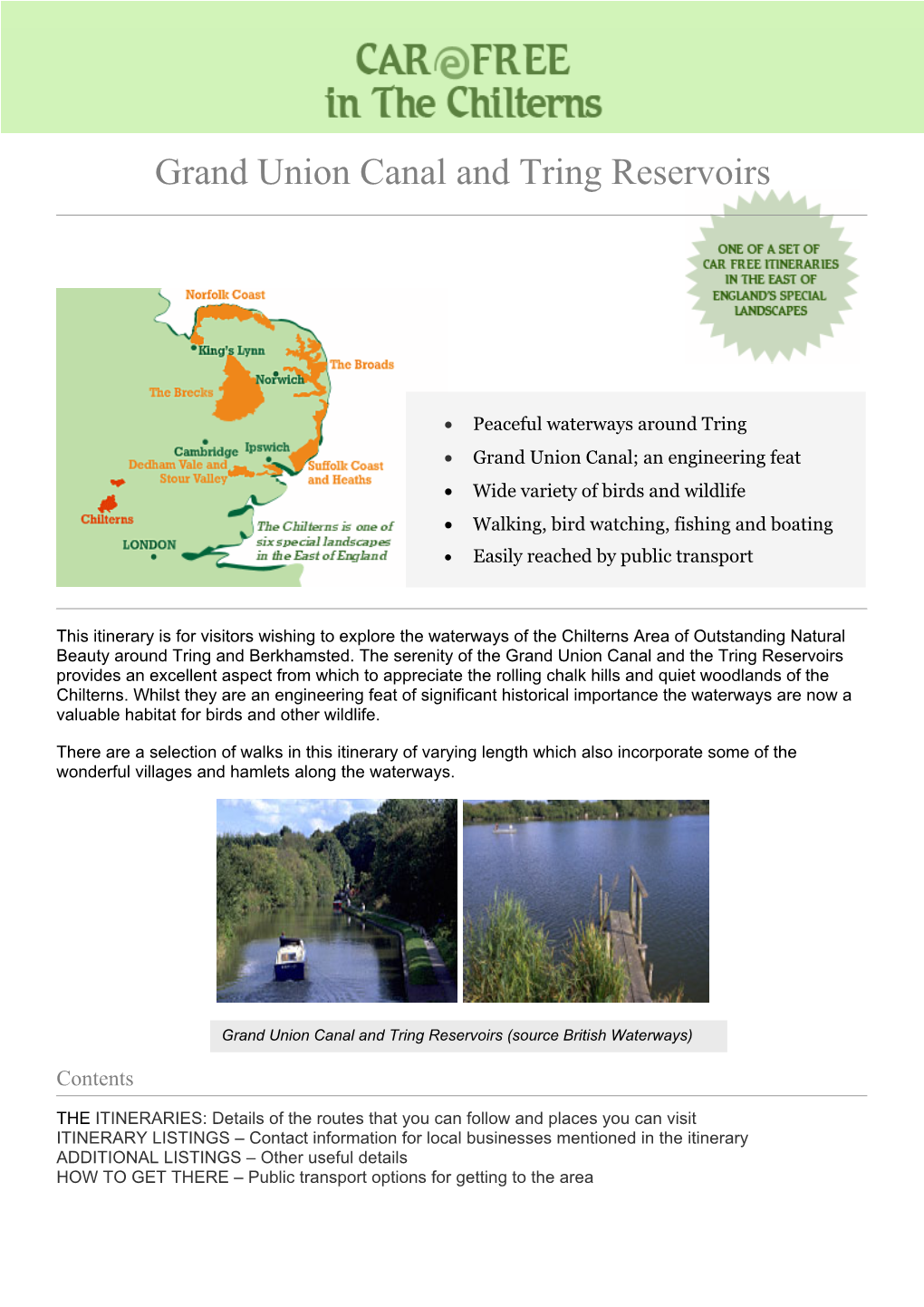 Grand Union Canal and Tring Reservoirs Itinerary