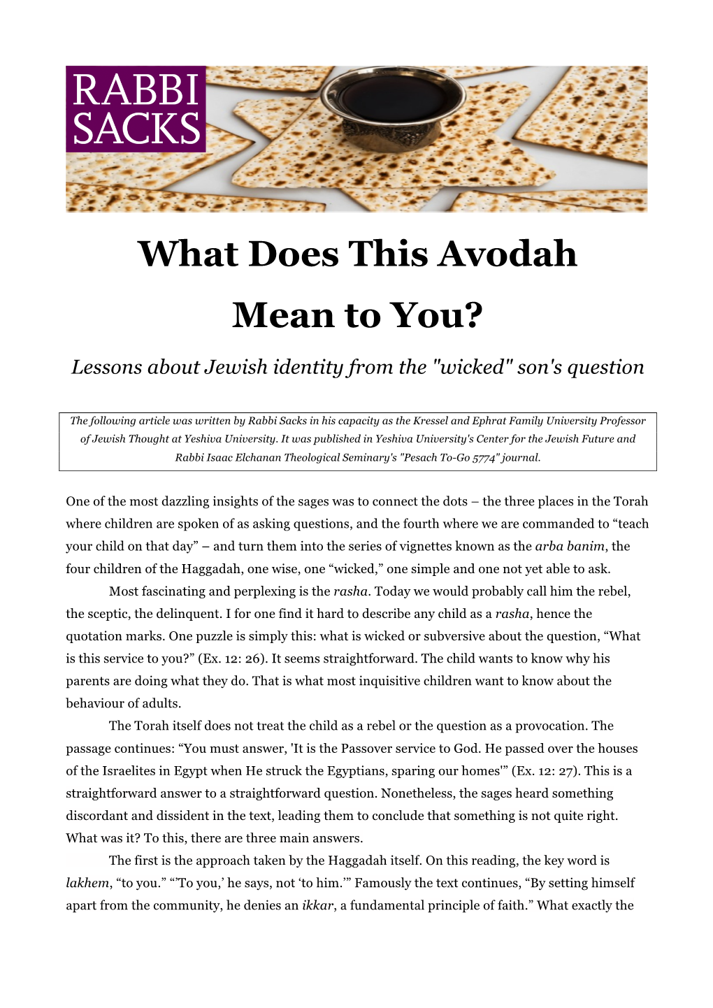 What Does This Avodah Mean to You?