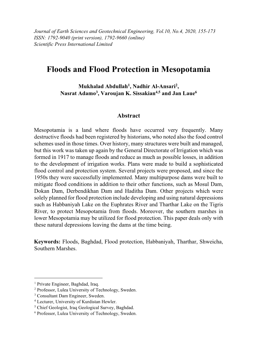 Floods and Flood Protection in Mesopotamia -.: Scientific Press