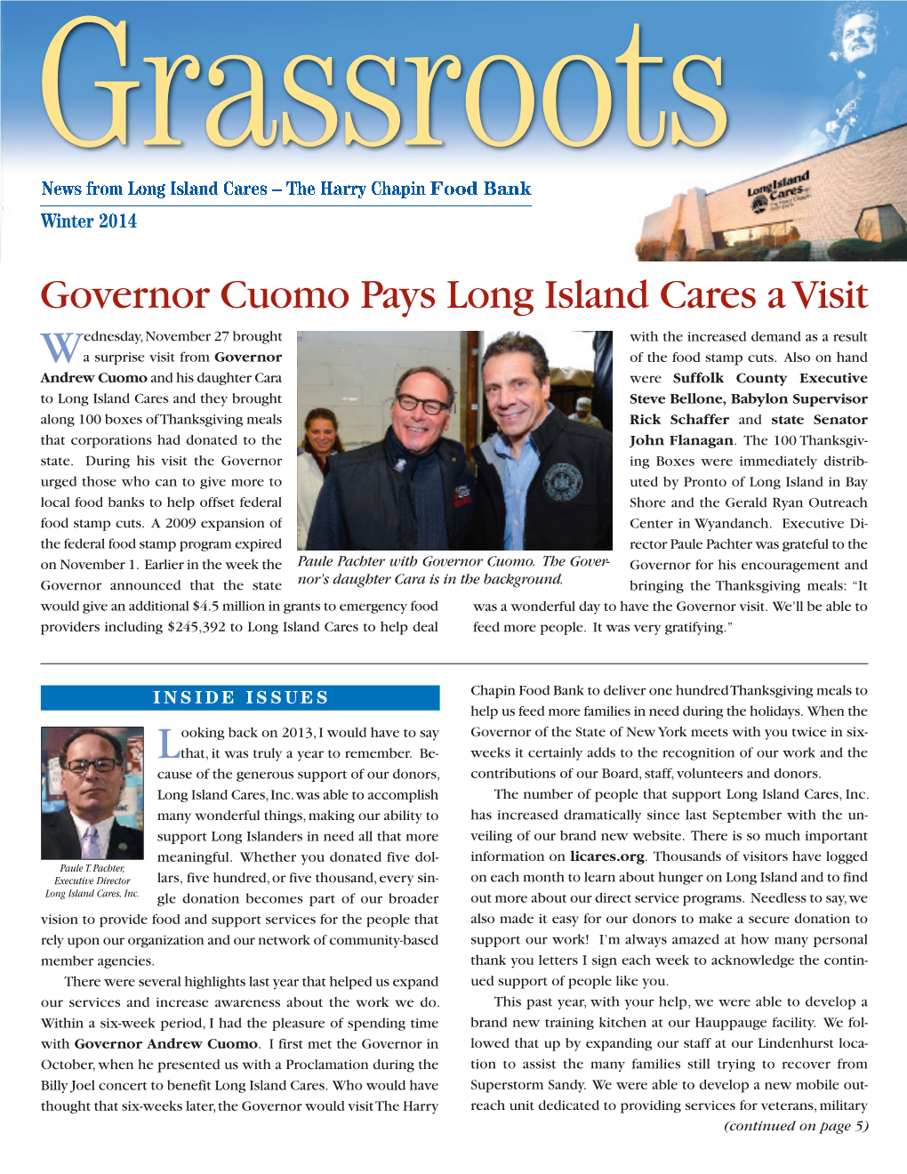 Governor Cuomo Pays Long Island Cares a Visit