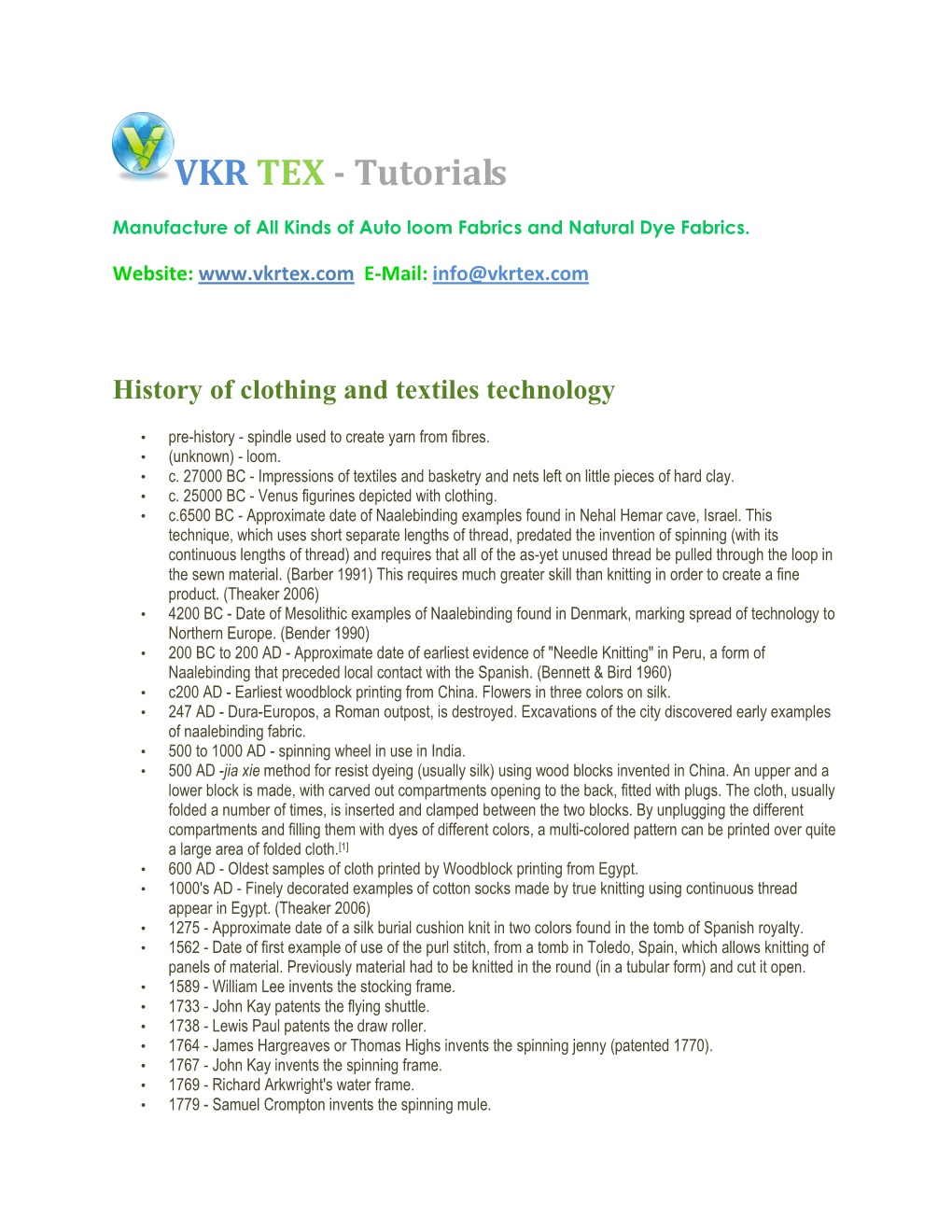History of Clothing and Textiles Technology