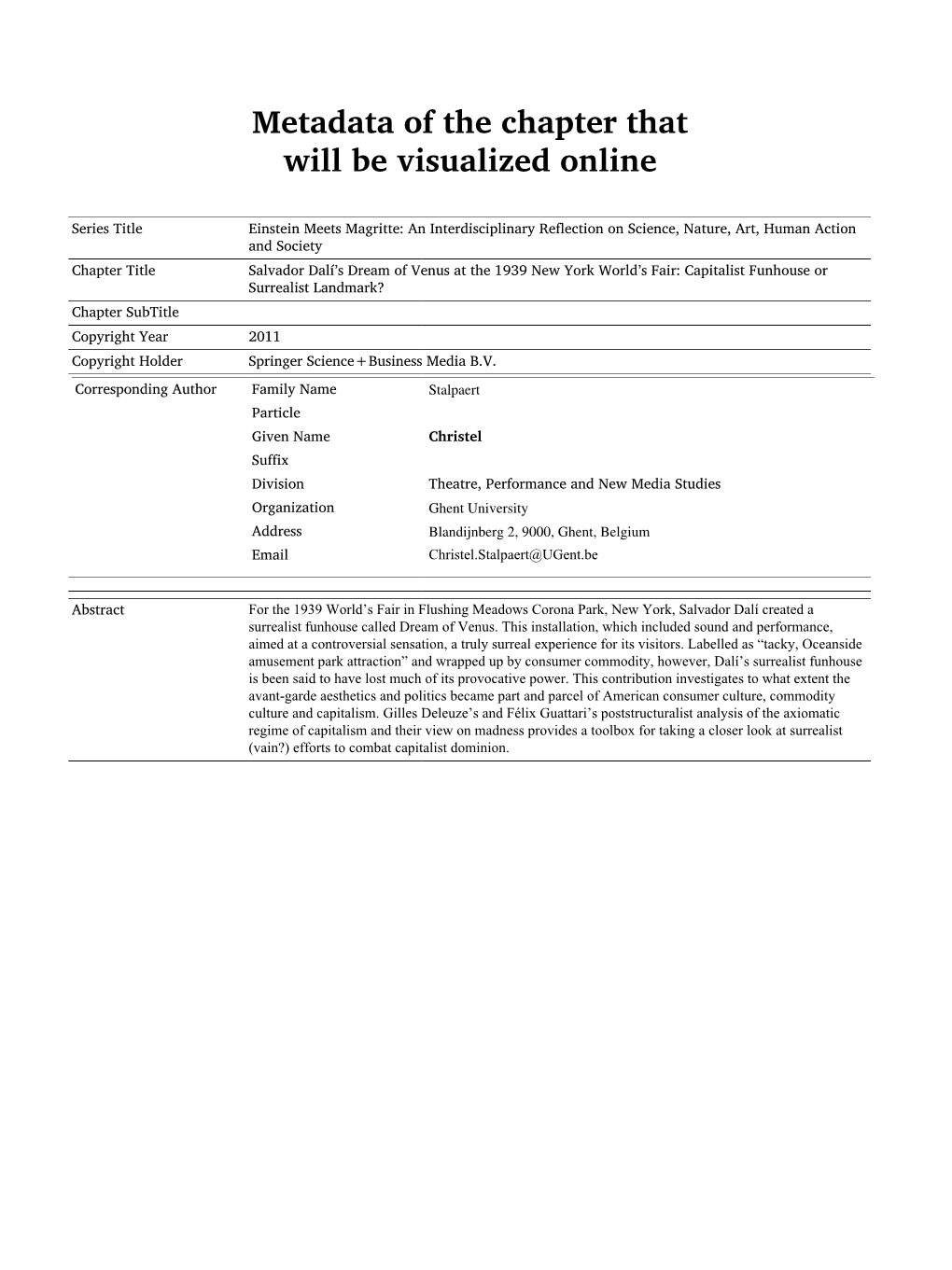 Metadata of the Chapter That Will Be Visualized Online