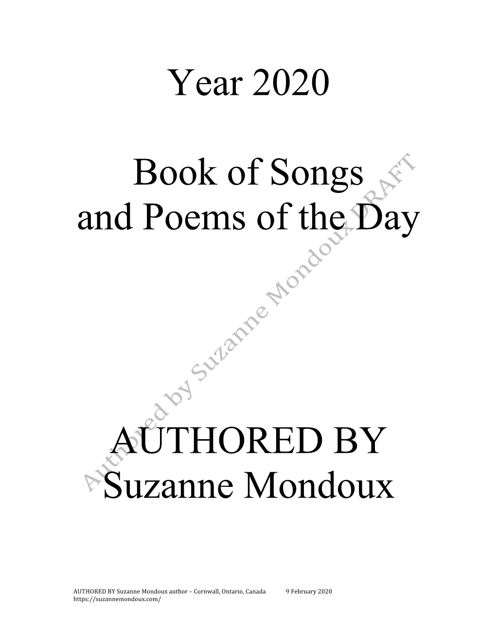 Year 2020 Book of Songs and Poems of the Day AUTHORED BY