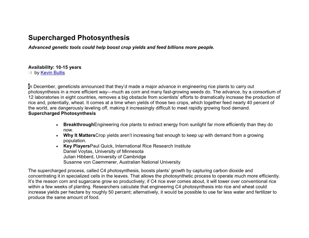 Supercharged Photosynthesis Advanced Genetic Tools Could Help Boost Crop Yields and Feed Billions More People