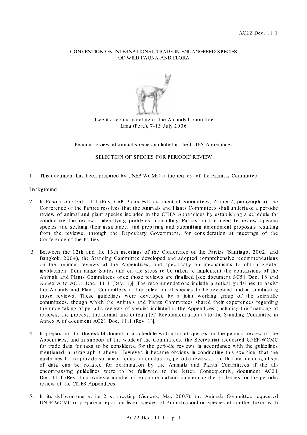 AC22 Doc. 11.1 – P. 1 AC22 Doc. 11.1 CONVENTION ON