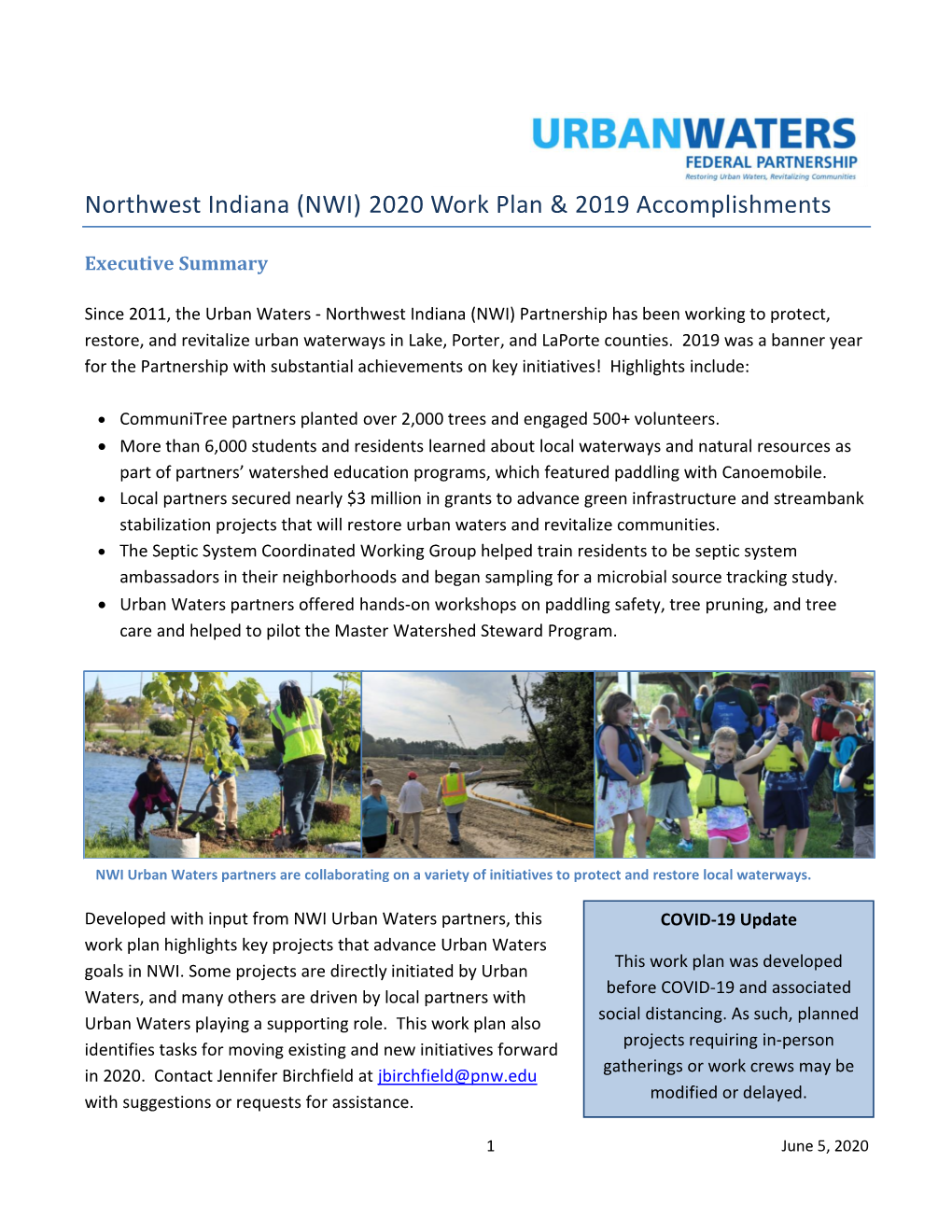 Northwest Indiana (NWI) 2020 Work Plan & 2019 Accomplishments