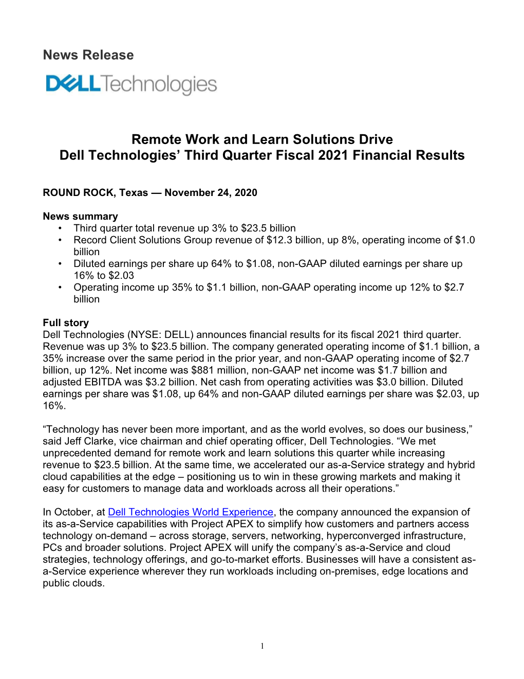 Q3 FY21 Financial Results Press Release