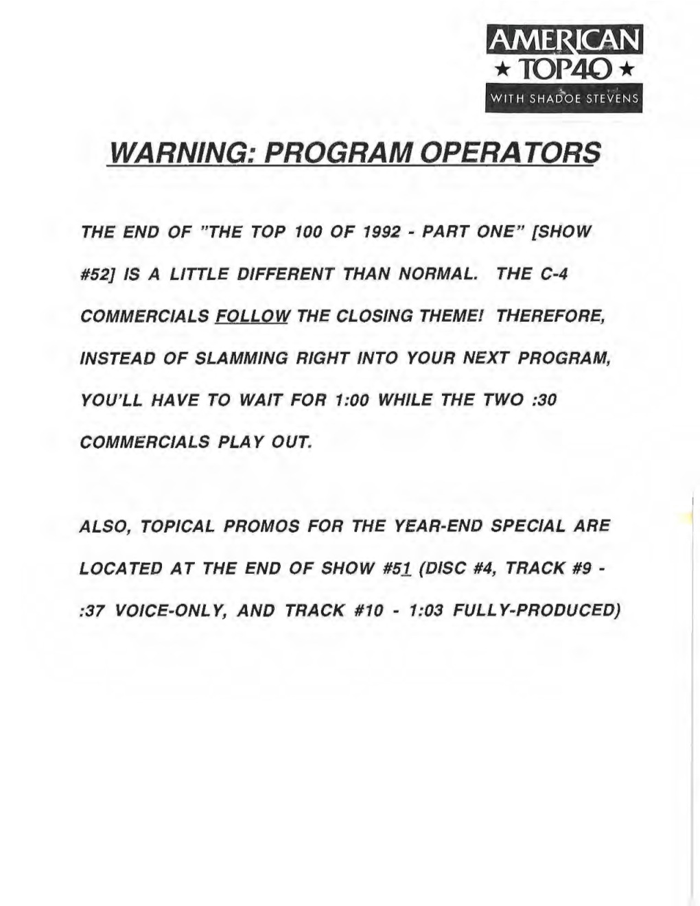 Warning: Program Operators