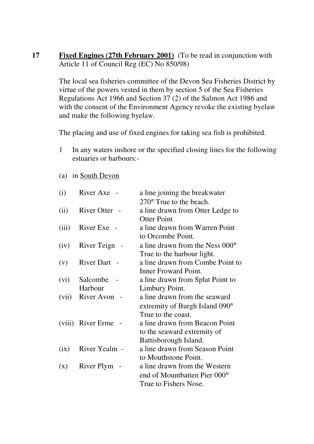 17 Fixed Engines (27Th February 2001) (To Be Read in Conjunction with Article 11 of Council Reg (EC) No 850/98)