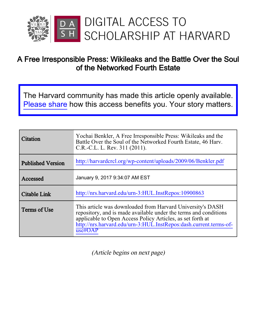 Wikileaks and the Battle Over the Soul of the Networked Fourth Estate