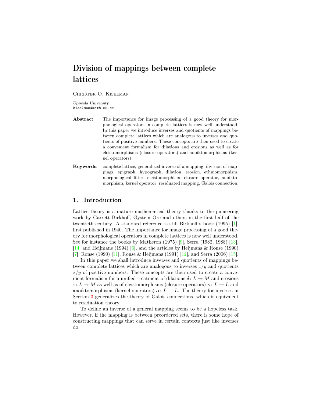 Division of Mappings Between Complete Lattices