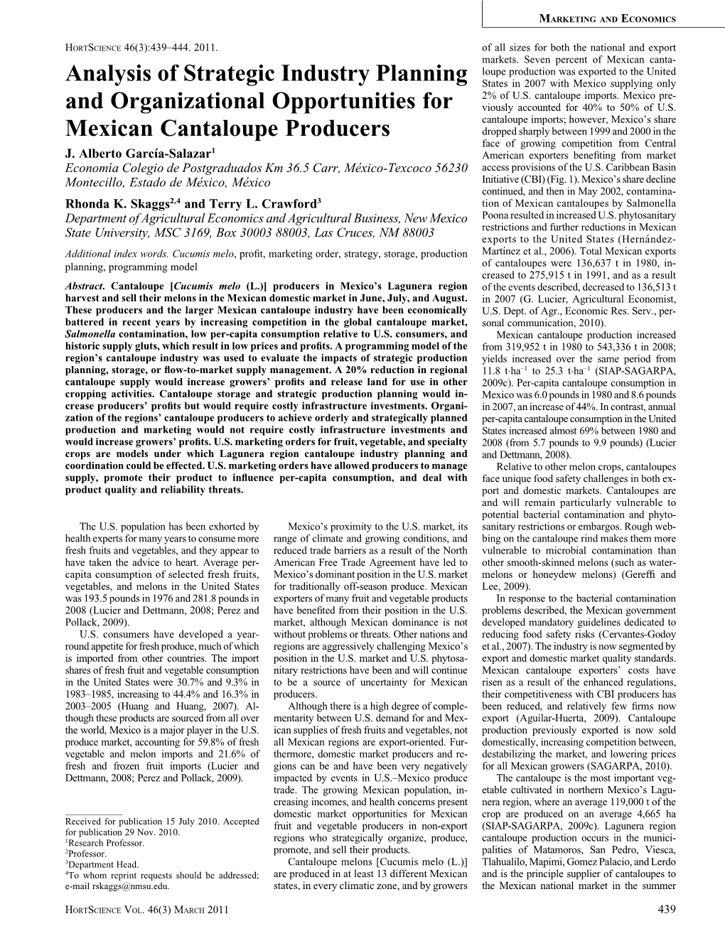 Analysis of Strategic Industry Planning and Organizational Opportunities for Mexican Cantaloupe Producers