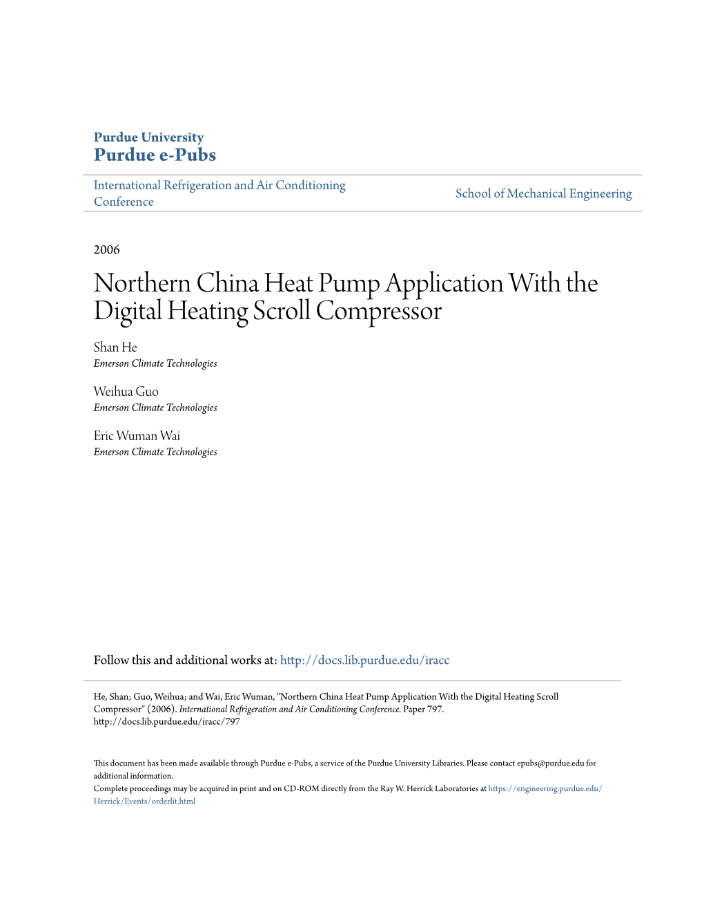 Northern China Heat Pump Application with the Digital Heating Scroll Compressor Shan He Emerson Climate Technologies