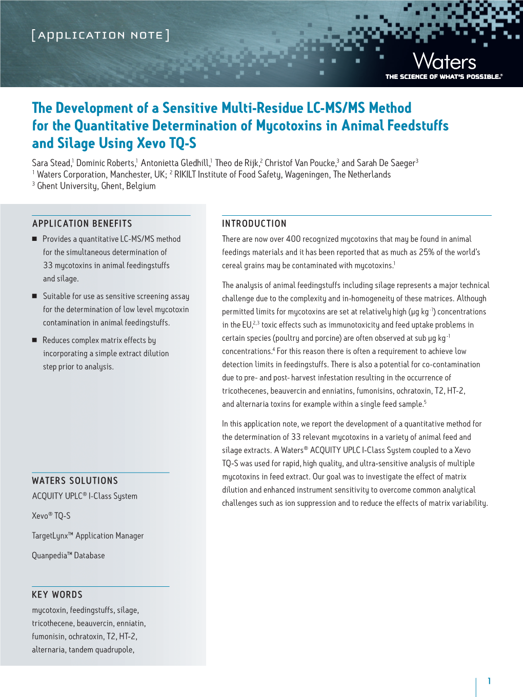 The Development of a Sensitive Multi-Residue LC-MS/MS Method