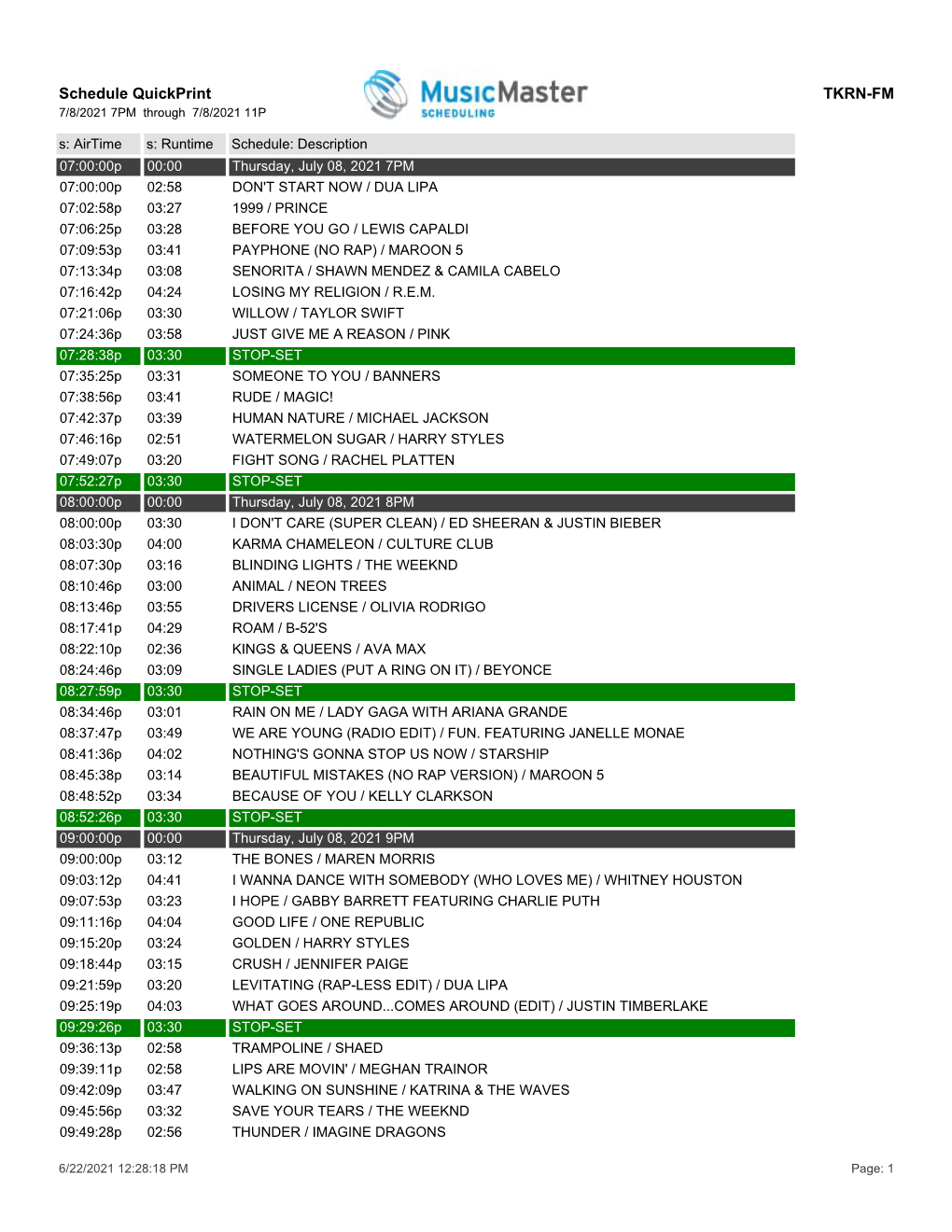 Schedule Quickprint TKRN-FM