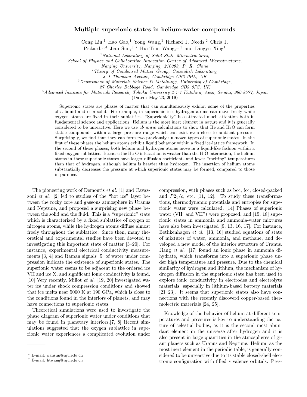 Multiple Superionic States in Helium-Water Compounds