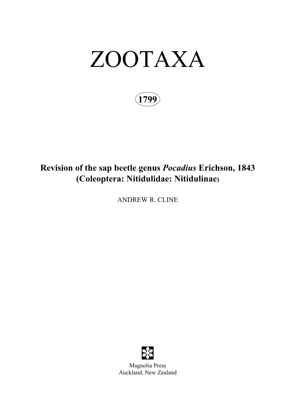 Zootaxa, Revision of the Sap Beetle Genus Pocadius Erichson, 1843