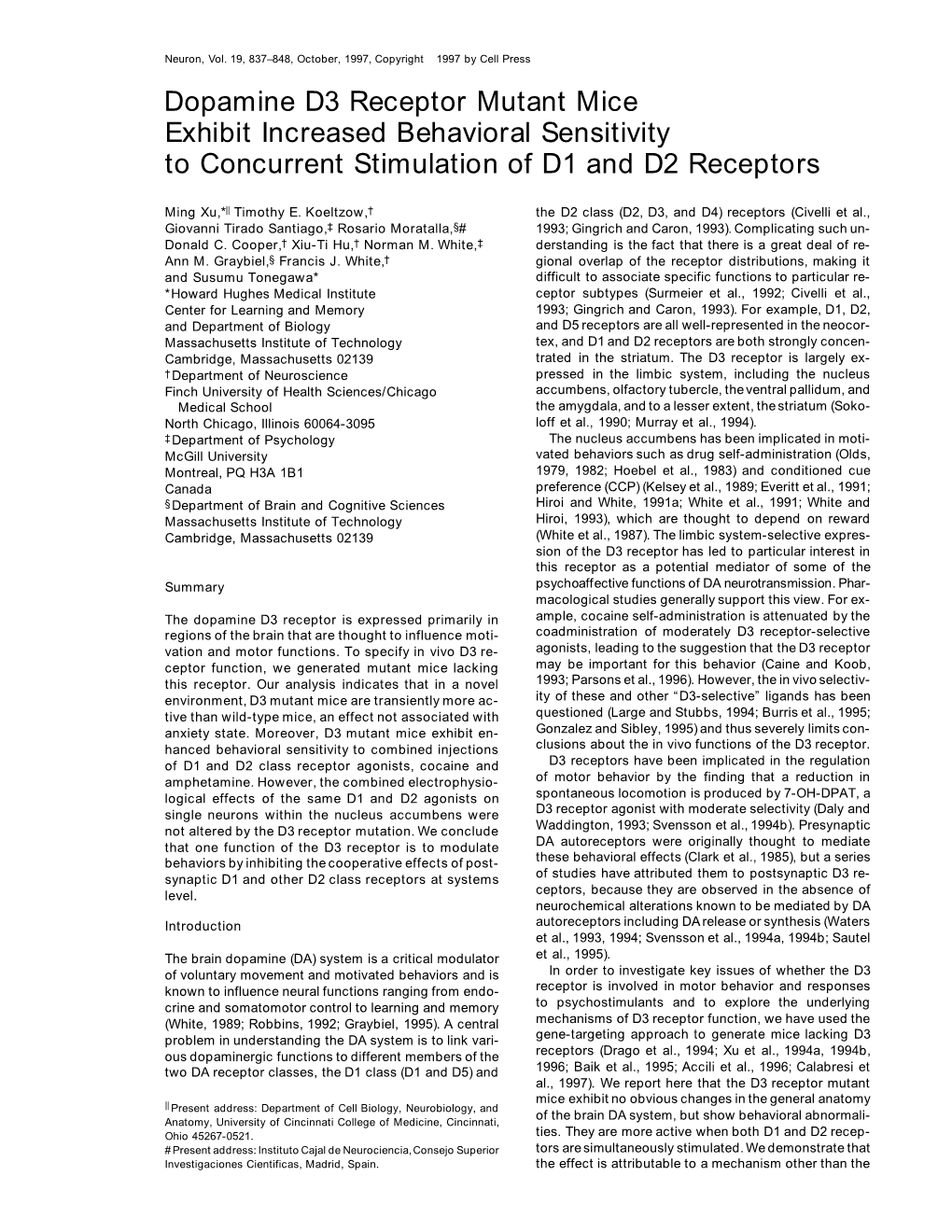 Dopamine D3 Receptor Mutant Mice Exhibit Increased Behavioral Sensitivity to Concurrent Stimulation of D1 and D2 Receptors