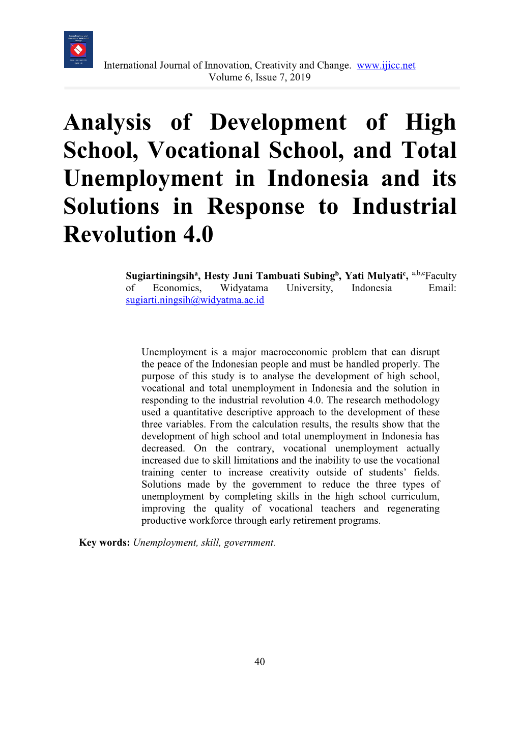 Analysis of Development of High School, Vocational School, and Total Unemployment in Indonesia and Its Solutions in Response to Industrial Revolution 4.0