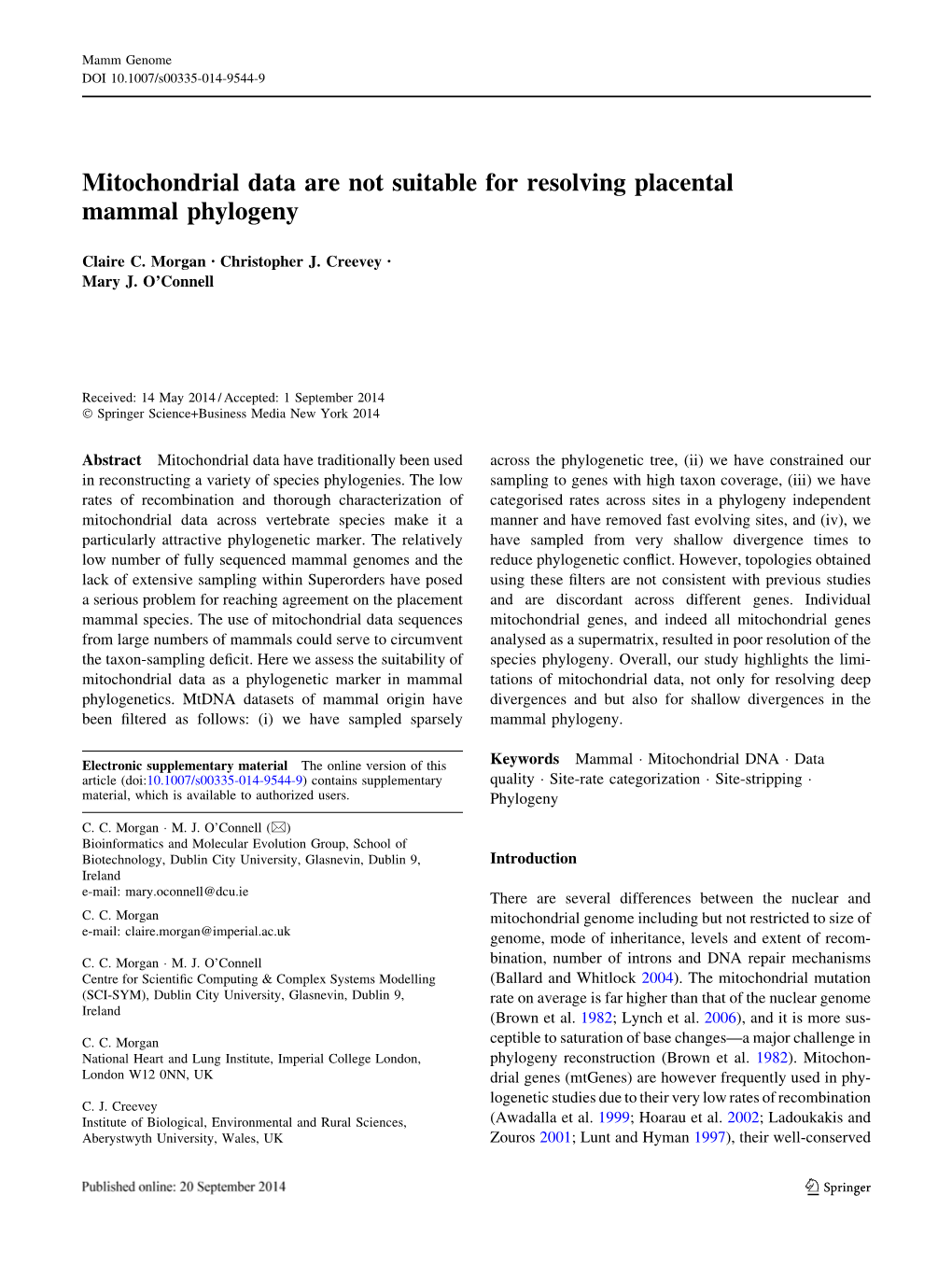 Mitochondrial Data Are Not Suitable for Resolving Placental Mammal Phylogeny