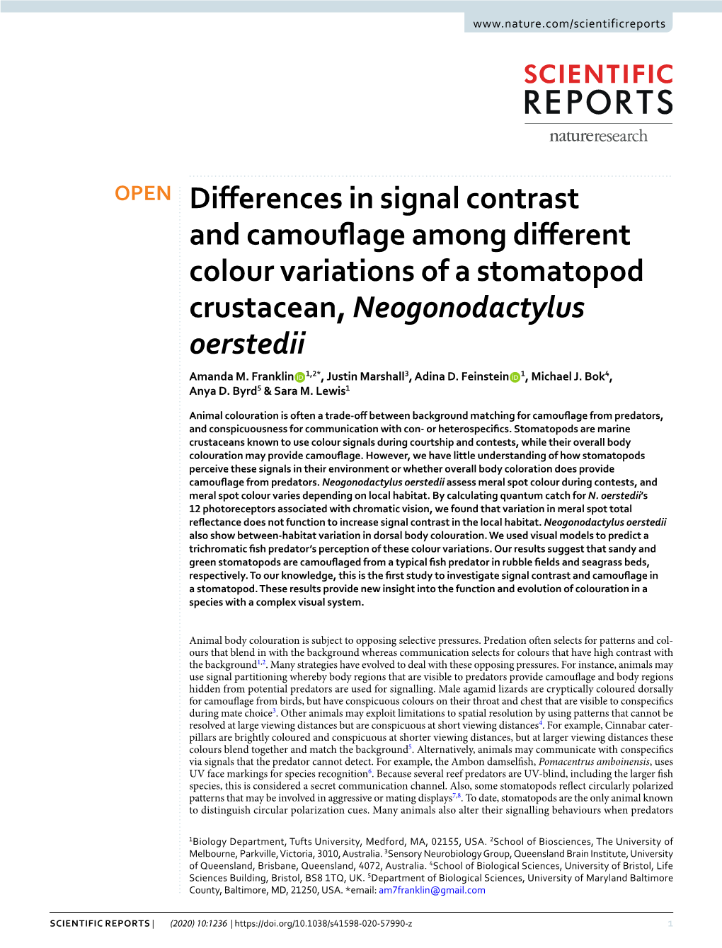 Differences in Signal Contrast and Camouflage Among Different