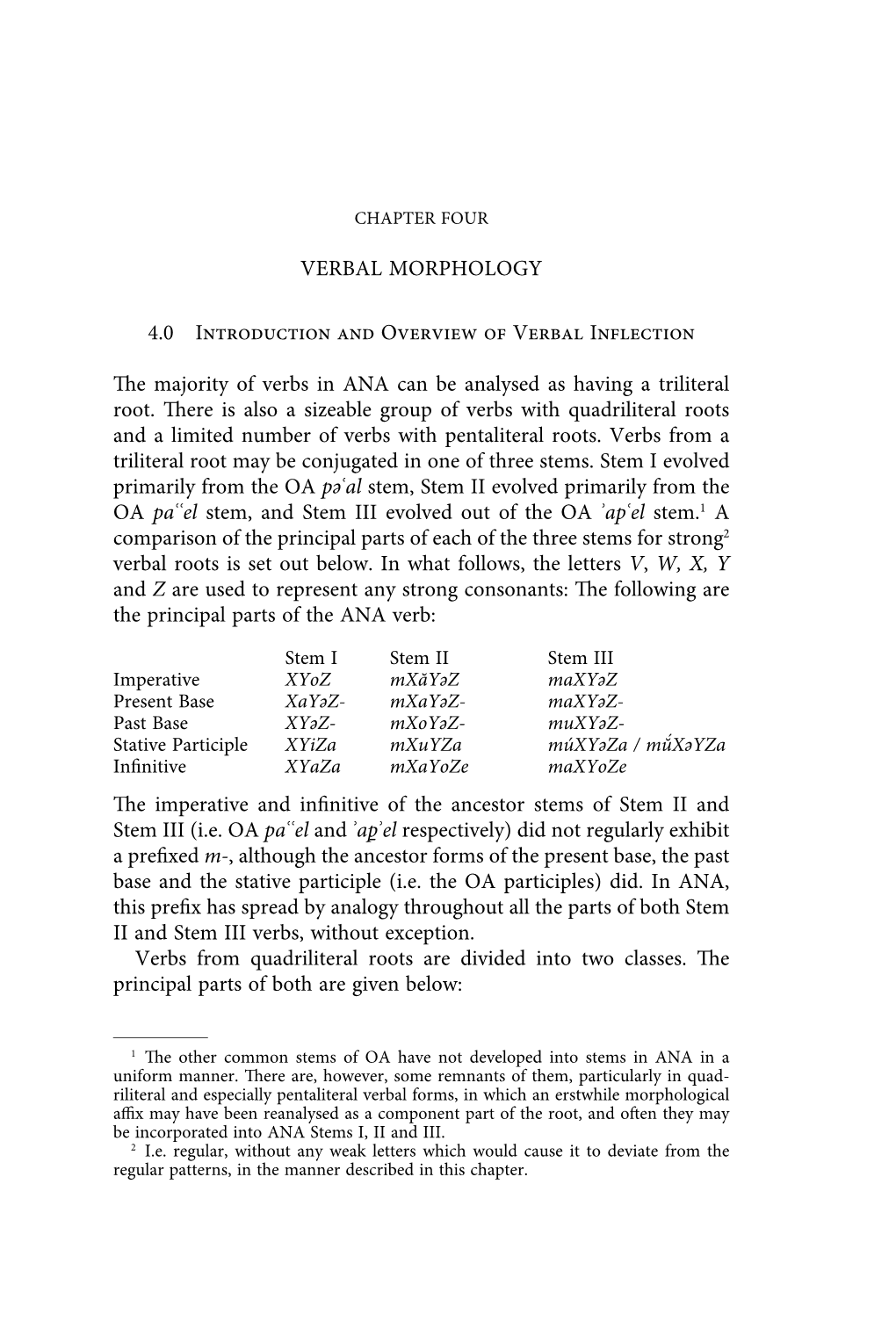 VERBAL MORPHOLOGY 4.0 Introduction and Overview of Verbal