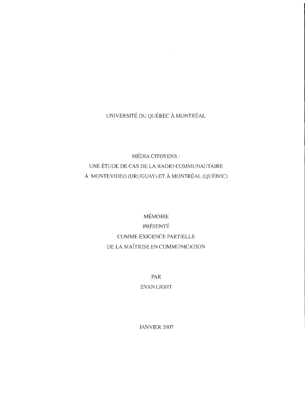 UNE ÉTUDE DE CAS DE LA RADIO COMMUNAUTAIRE À MONTEVIDEO (URUGUAY) Er À MONTRÉAL (QUÉBEC)