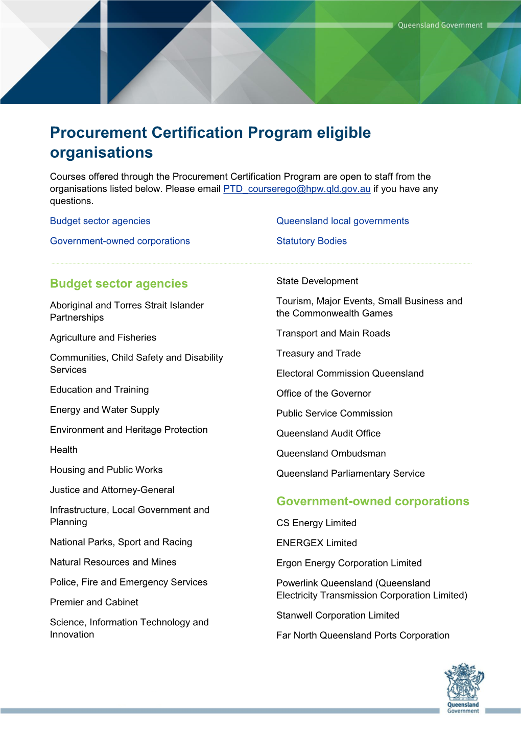Procurement Certification Program Eligible Organisations