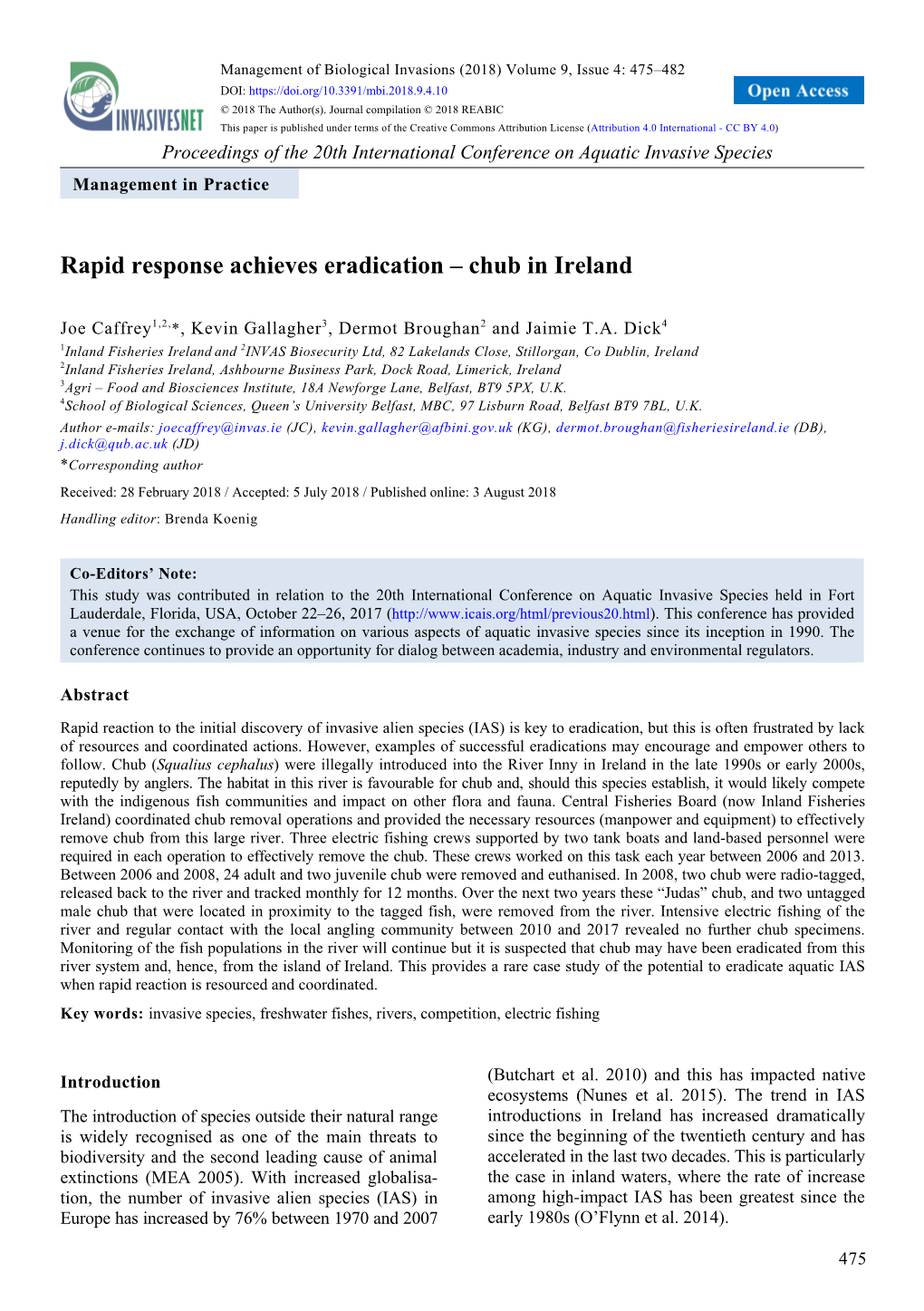 Rapid Response Achieves Eradication – Chub in Ireland