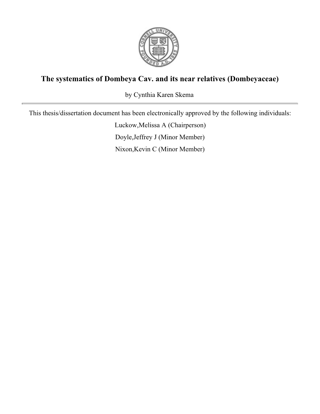 The Systematics of Dombeya Cav. and Its Near Relatives (Dombeyaceae)